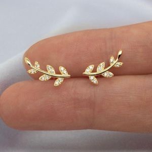18K Gold Plated CZ Cubic Zirconia Leaf Stud Earrings for Women